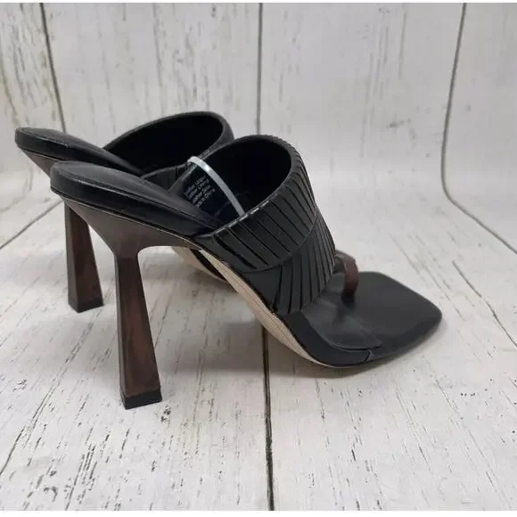 Deltan Kelsea Sandals Womens 8.5 Black Leather Square Toe Heeled Dress - Picture 11 of 16